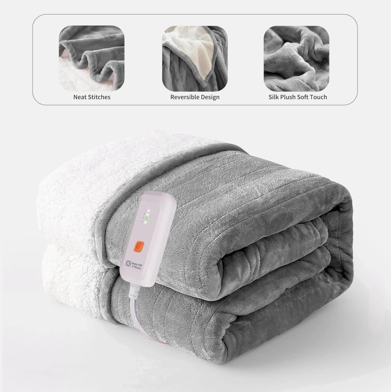 Heated Throw Blanket, 50''X60'' - Soft Silky Plush Electric Blanket with 4 Heating Levels & 3 Hour Auto Off, ETL Certified, Machine Washable (Grey) - Image 4